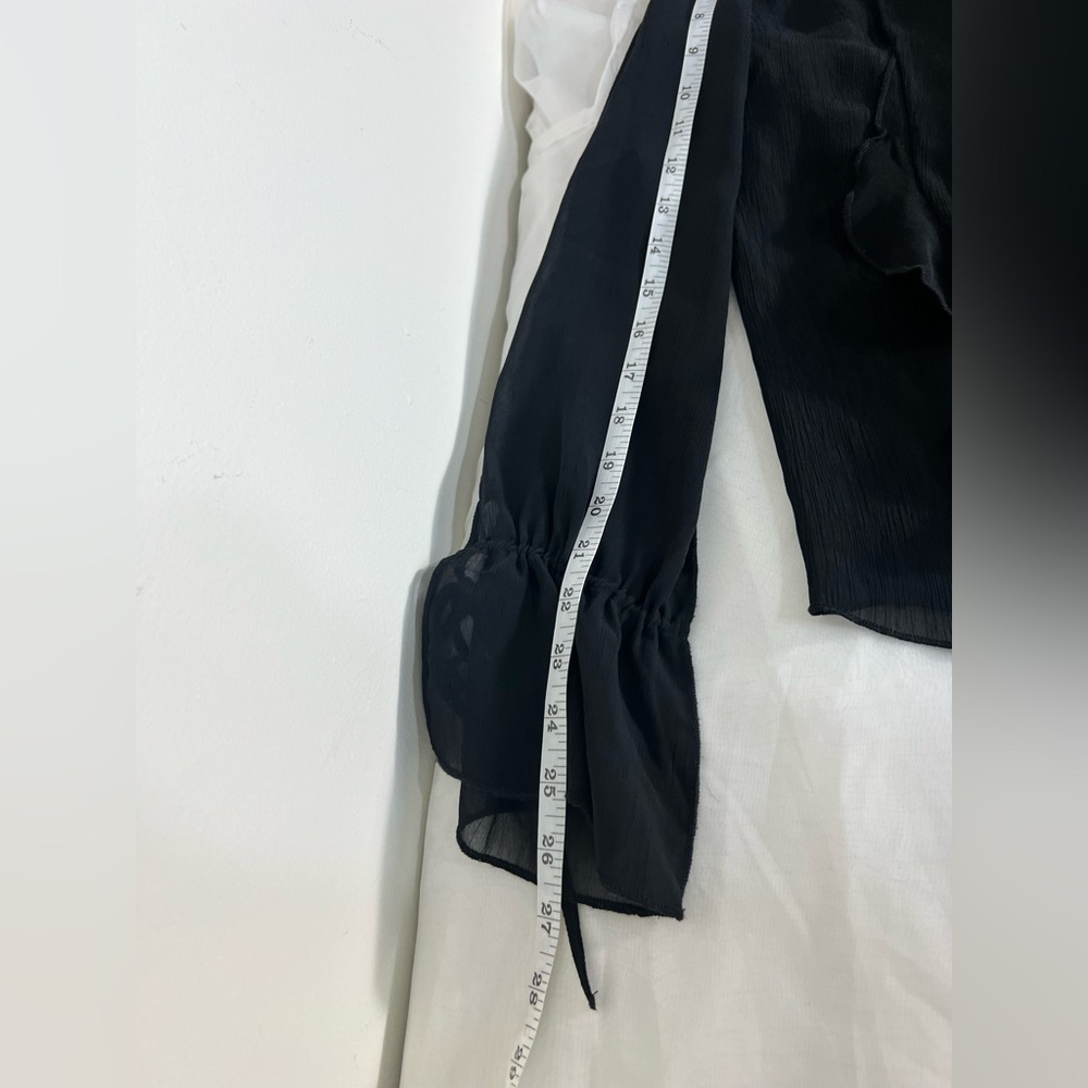 Y2K H And M Divided Sheer Black Ruffle Button Up Tie Front Whimsigoth Top Small - Picture 10 of 12